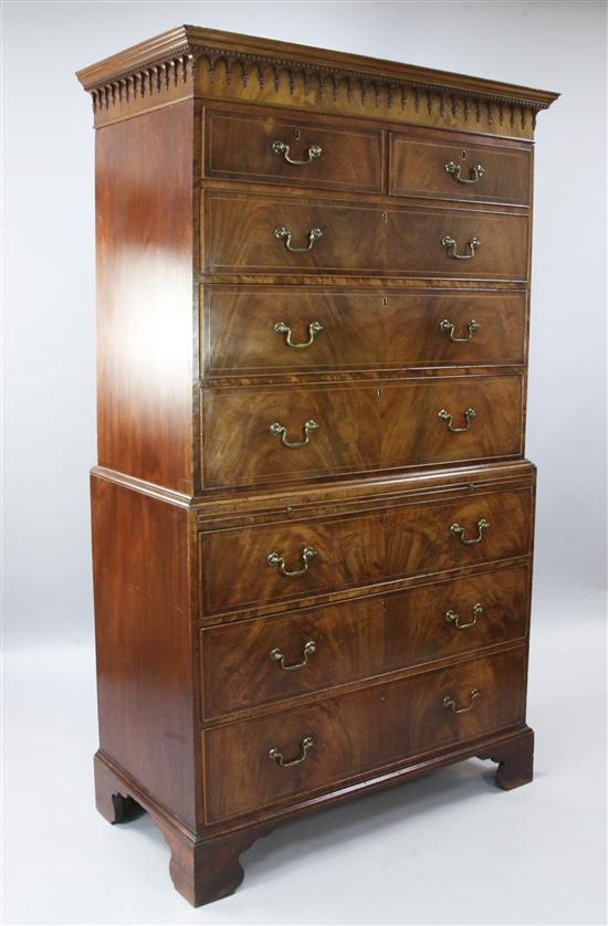 A George III mahogany chest on chest, W.3ft 8in. D.1ft 10in. H.6ft 3in.